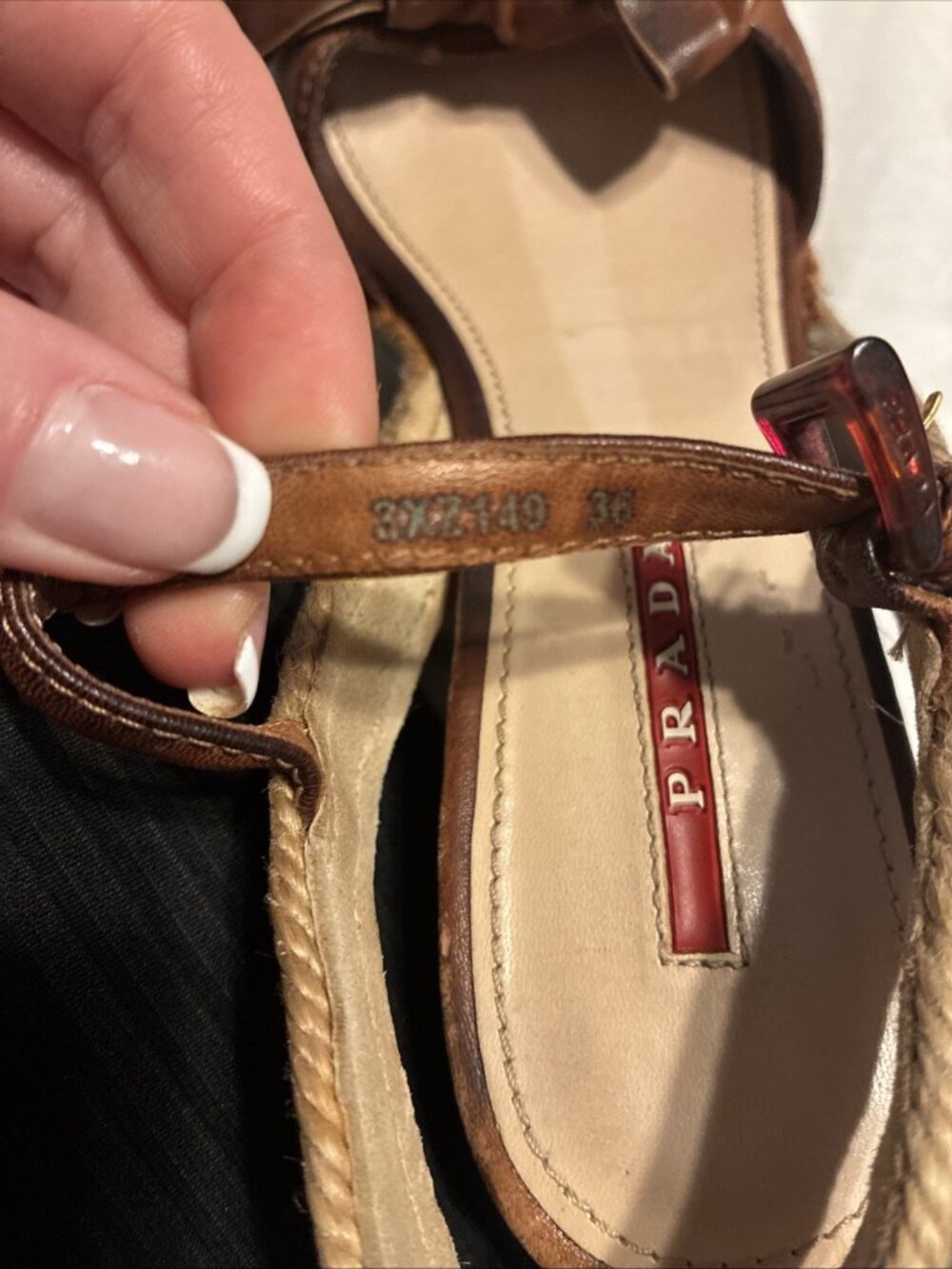 Prada Authentic Brown Leather Wedge Heel Espadrilles Sandals 6 - Picture 9 of 9